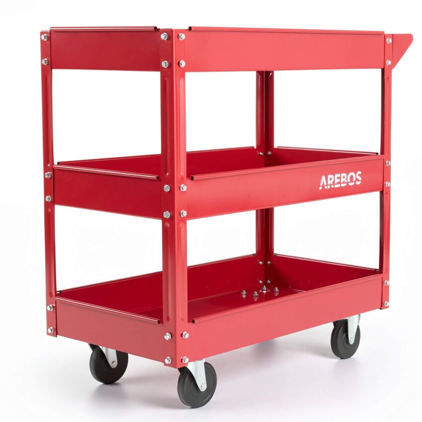 Workshop trolley with 3 compartments red