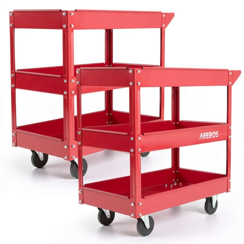 Workshop trolley with 3 compartments 2 pieces red