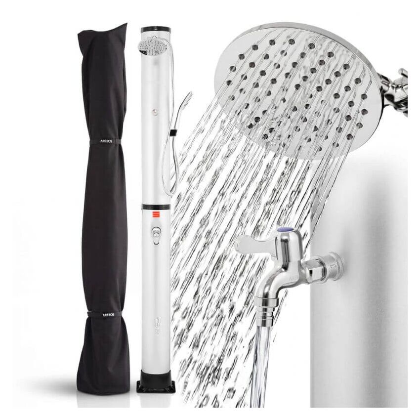 Solar Shower 40L with Thermometer & Hand Shower silver